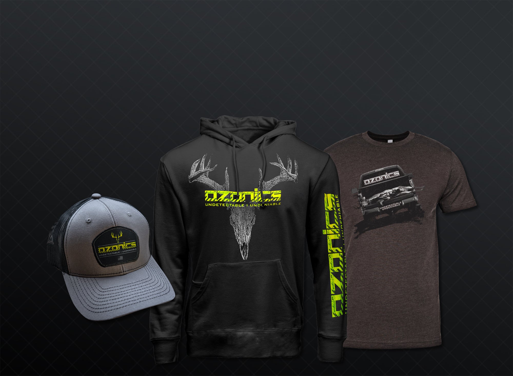 Variety Of Ozonics Apperal Like A Cap, Hoodie & T-Shirt.